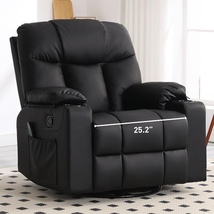 Oversized Swivel Rocker Recliner, Rocking Recliner Chair, Black