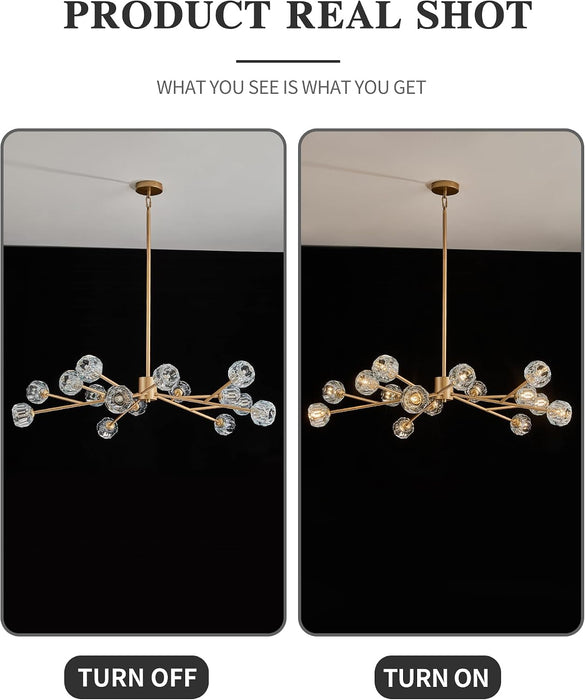 Gold Sputnik Chandeliers for Dining Room Light Fixture over Table, Modern Crystal Chandeliers, 43" 15 Lights Gold Lighting Fixtures for Living Room Kitchen Island