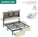 Queen Bed Frame with 2-Tier Storage Shelves and Bookcase Headboard,Led Light Queen Size Bed with Charging Station, No Box Spring Needed/Noise Free, Beige