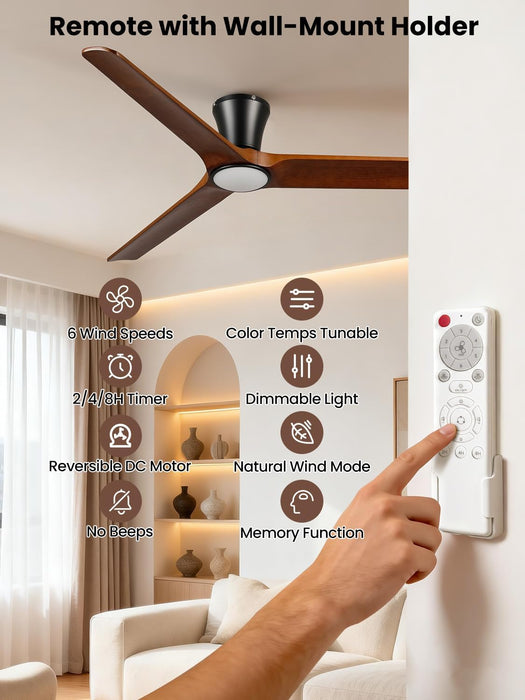 52 Inch Solid Walnut Wooden Ceiling Fan With Remote