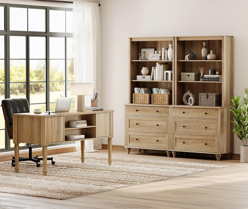 Oak Executive Workstation Set With Wireless Charging