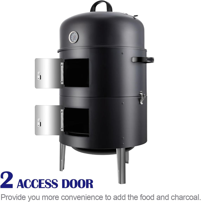 Charcoal Smoker BBQ Grill: Premium Vertical Meat Smokers with Smoke Tube - Barbecue Charcoal Grill Combo for Outdoor Cooking Patio Backyard Grilling Tailgating