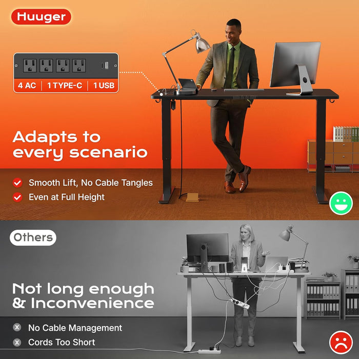 47 X 24 Inch Electric Standing Desk with Power Outlets and USB-C Port, Height Adjustable Desk, Sit Stand Desk for Home Office, Computer & Gaming Desk with 4 Presets, Stable Steel Frame, Black