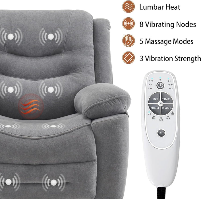 Grey Swivel Recliner with Massage & Heat