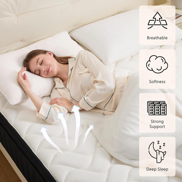 Queen Mattress 12 Inch Hybrid Mattresses with Memory Foam - Mattress in a Box with Individual Pocket Spring - Medium Firm Sleep Support Pressure Relief Certipur-Us Certified 12 Inch Queen