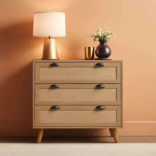 Natural Rattan Nightstand, 3 Drawer Dresser Bedside Table