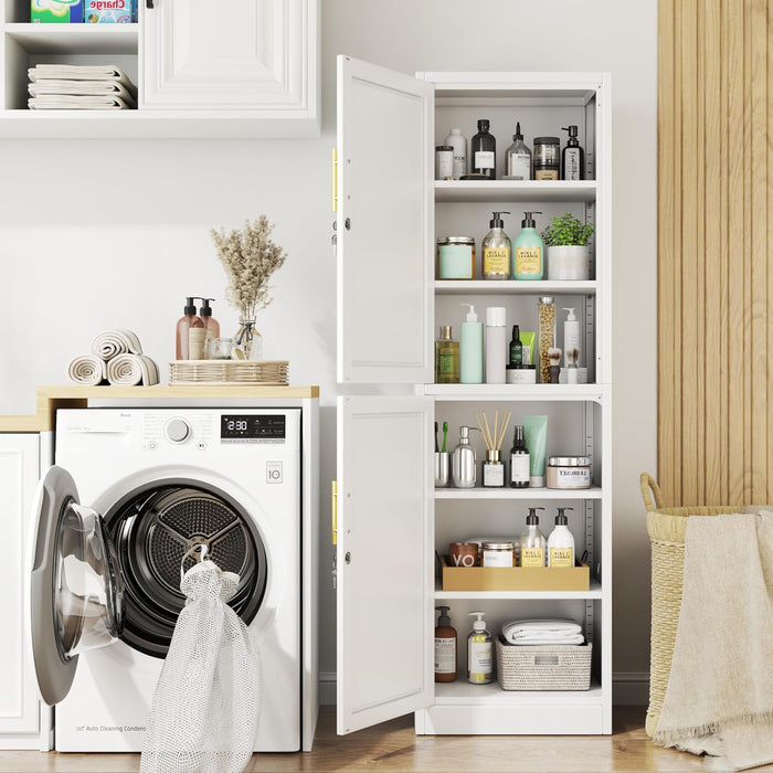 Tall White Metal Pantry Cabinet Sixtyseveninch Locking