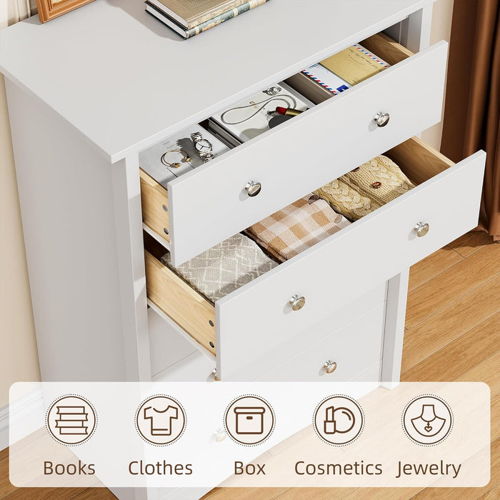 Tall Dresser for Bedroom, Modern Dressers with 5 Drawers, White
