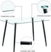 51 Inch Glass Dining Table for 4, Rectangular Glass Dining Room Table with Clear Tempered Glass Tabletop, Glass Kitchen Table with Black Metal Legs for Dining Room Living Room