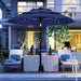 9Ft 3-Tier Patio Umbrella with Solar Lights, Table Umbrella Outdoor Patio with Easy Crank & Tilt, 8 Sturdy Ribs, UV Protection, 32 LED Lights for Deck, Poolside, Market (Navy Blue)