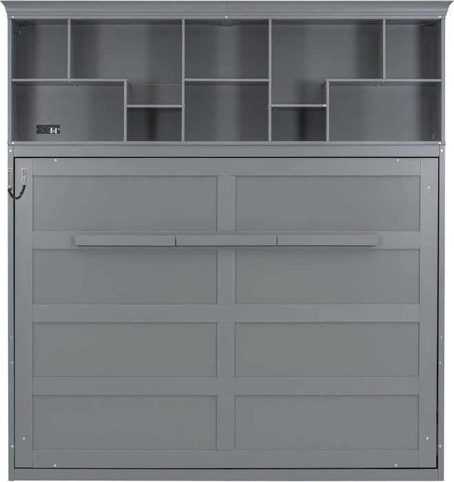 Gray Queen Murphy Bed With USB Charging And Storage
