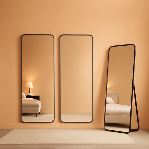 48"X14" Door Hanging Full Length Mirror, Floor Mirror Freestanding,Full Body Mirrors with Adjustable Stand for Bedroom Living Room Cloakroom, Rounded Rectangle, Black