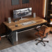 55 Inch Modern Computer Office Desk Metal Wood Writing Desks Rustic Oak