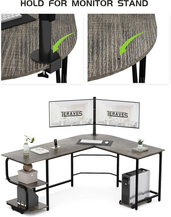 Reversible L Shaped Desk with Large Surface, 69 Inch Sturdy Corner Desk with Storage Shelves, Premium Office Computer Desk Workstation for Home Office Gaming