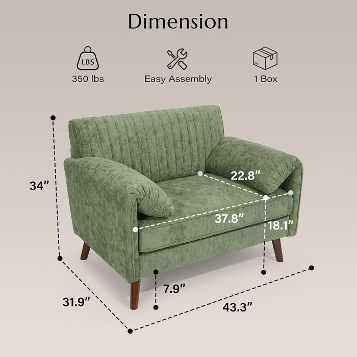 Green Oversized Chenille Accent Chair with Padded Arms