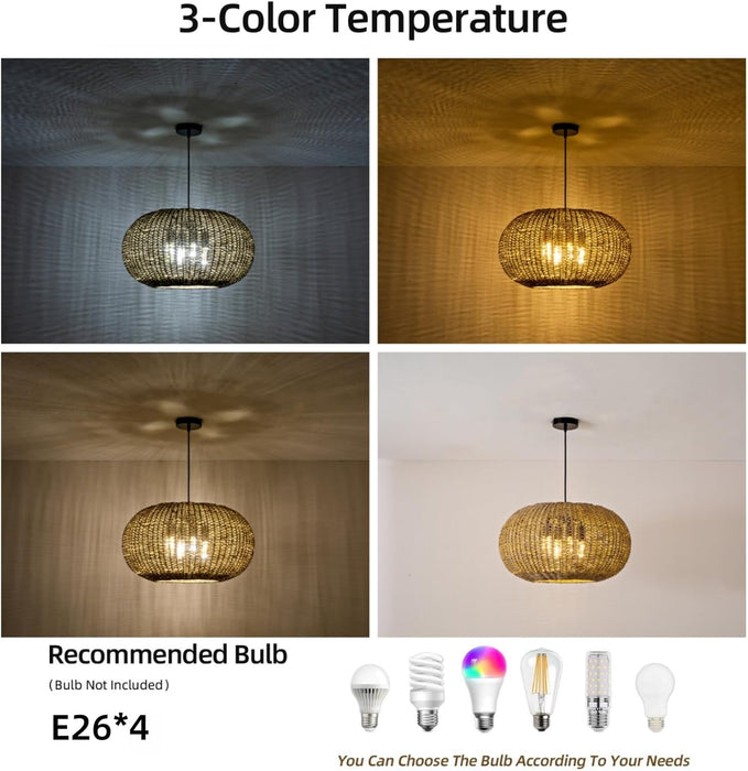 22In Rattan Chandelier Pendant Light Farmhouse Ceiling