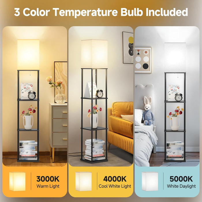 Triple Tier Contemporary Standing Lamp With Shelving