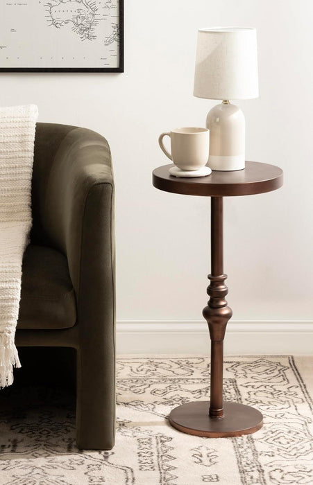 Stratton round Pedestal Drink Table; 13 X 13 X 26; Bronze; Decorative Mini Table for Use as Indoor Plant Stand or Cute Martini Table