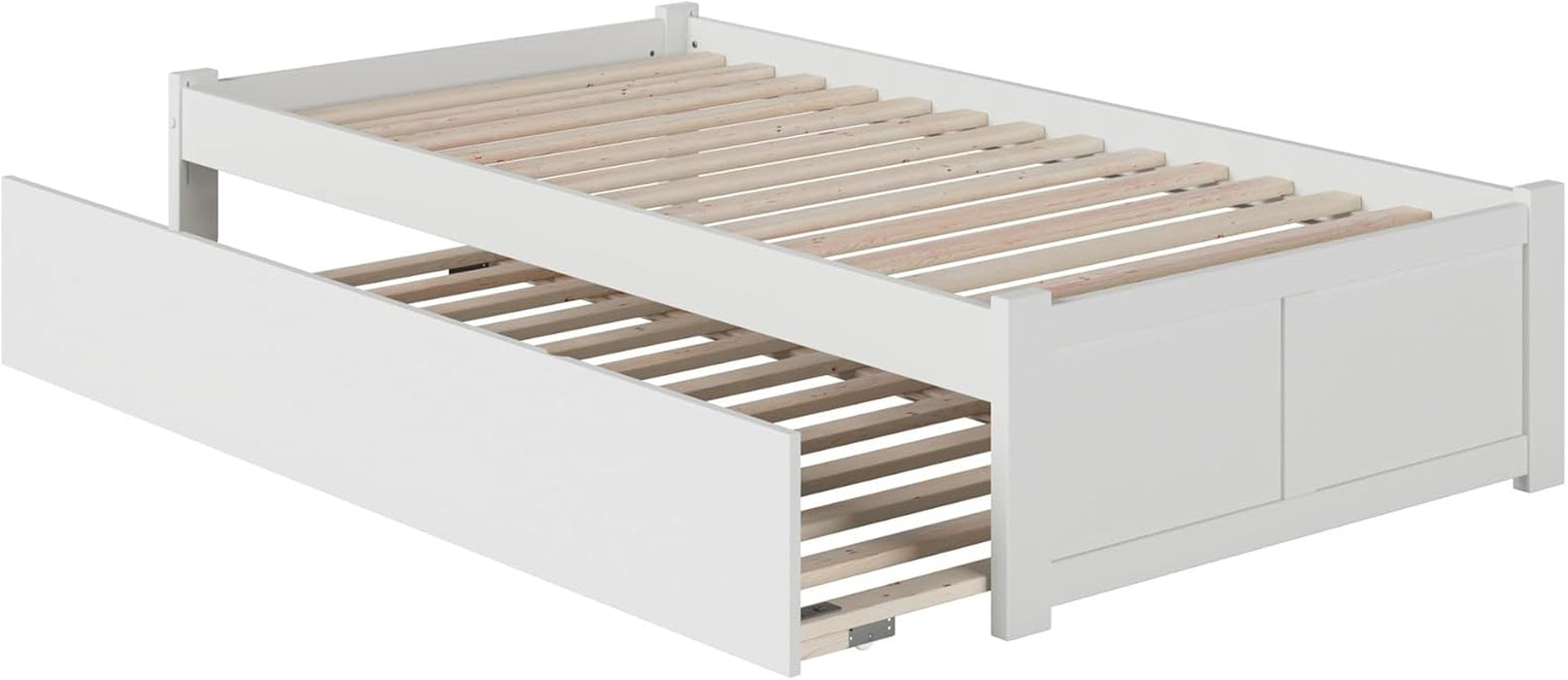 Concord Twin Size Platform Bed with Footboard & Twin Trundle in White