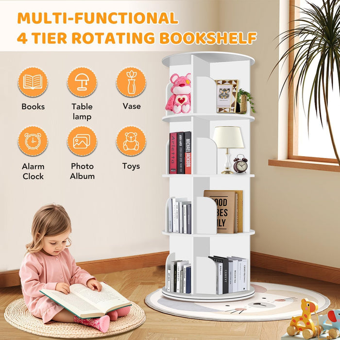 White 4 Tier Rotating Bookshelf Tower StorageSolution