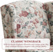 Red Floral Wingback Accent Chair Linen Upholstered