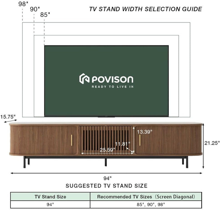Fully-Assembled Mid Century Modern Black TV Stand with White Matte Travertine Stone Tabletop & LED Lights, Rolling Door Media Console, Wood TV Console for Living Room