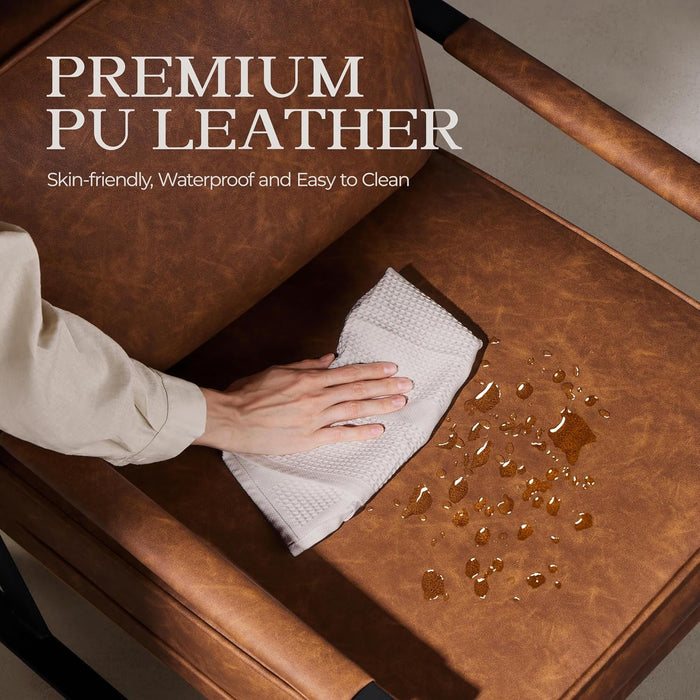 PU Leather Armchairs, Retro Leisure Accent Chair with Extra Soft Padded and Cushion, 105 Degree Slant Back, Modern Reading Arm Chair for Living Room/Office/Bedroom/Study, 2Pcs, Light Brown