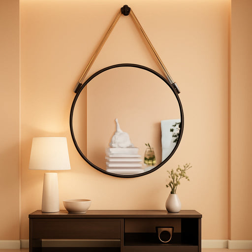 round Hanging Mirror - Wall Mirrors Decorative 20" Rope Mirror Black Metal Frame Circle Mirror Farmhouse Wall Mounted Mirror for Bathroom, Bedroom, Living Room, Entryway, Home Decor