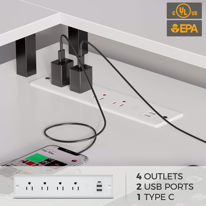 Computer Desk L Shaped 56.7" with LED Lights and Power Outlets, Reversible L Shaped Gaming Desk with Monitor Stand, Home Office Desk with Storage, Desk with USB Port and Hook, White