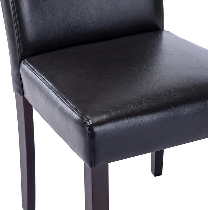 Upholstered Kitchen & Dining Room Chairs with Low Back, Faux Leather Armless Dining Chairs with Solid Wood Legs, Set of 2, Black