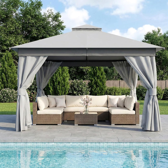 12x12 Ft Grey Gazebo Weatherproof With InsectNetting