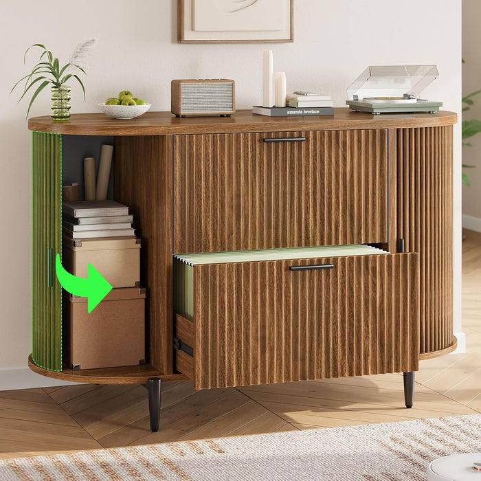 39.4Inch 2Drawer Filing Cabinet Fluted Brown Finish