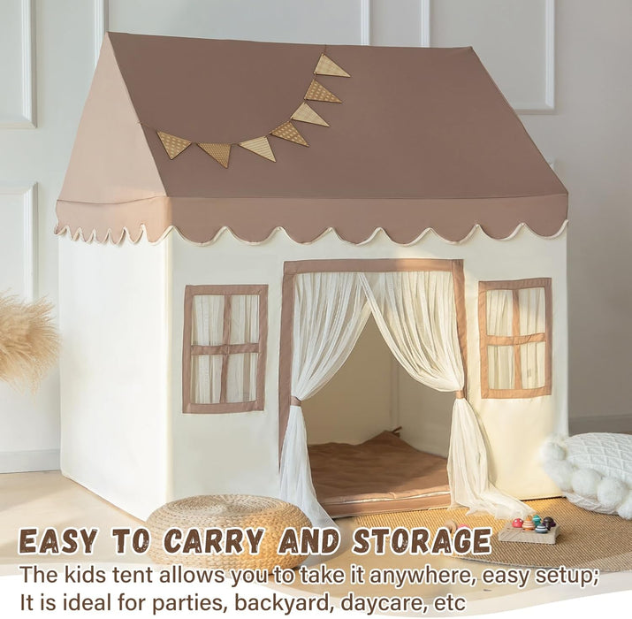 Kids Play Tent with Padded Mat, Large Playhouse for Kids Play House Indoor Castle Bed Tent for Toddler, Kid Toys for Boys and Girls Birthday House Gift