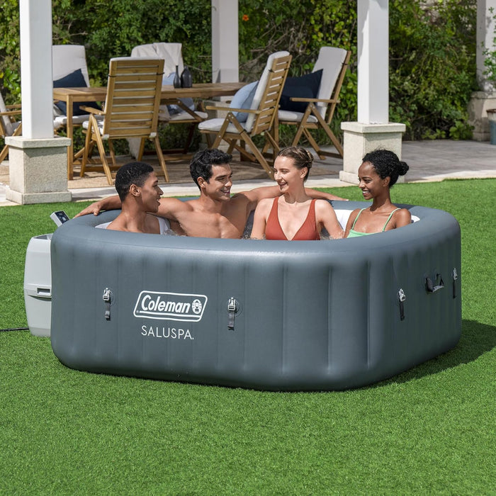 Saluspa Airjet 4 to 6 Person Inflatable Hot Tub Square Portable Outdoor Spa with 114 Soothing Airjets and Insulated Cover, Gray