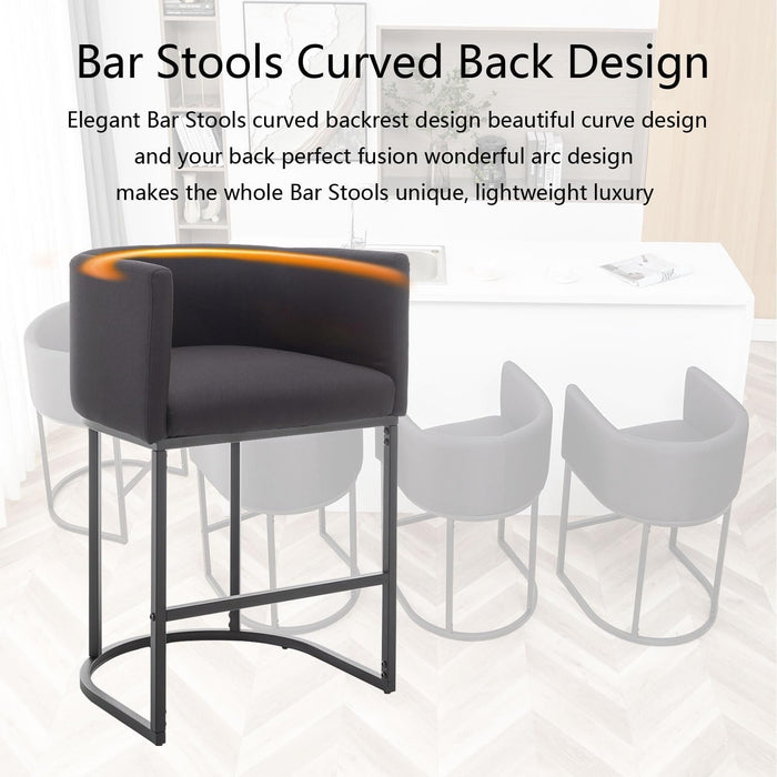 Counter Height Bar Stools Set of 3, Modern Bar Stool with Back, Barrel Bar Chairs with Metal Frames, Upholstered Barstools for Kitchen Island, Pub, Club (Black)
