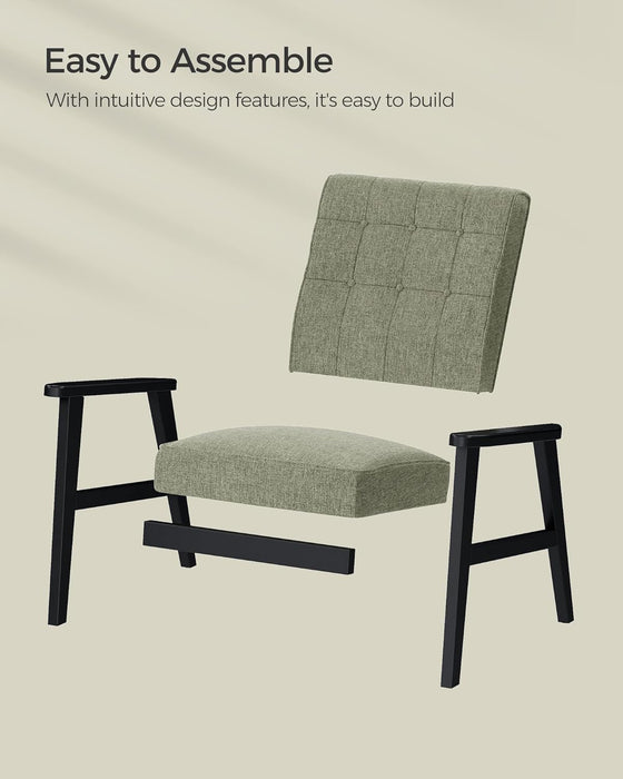 Accent Leisure Chair, Mid-Century Modern Arm Chair with Solid Wood Armrests and Legs, 1-Seat Cushioned Sofa for Living Room Bedroom Balcony Studio, Olive Green ULAC001C01