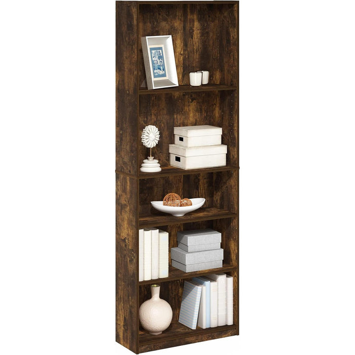 Jaya Simply Home Adjustable Shelf Bookcase, 5-Tier, Amber Pine