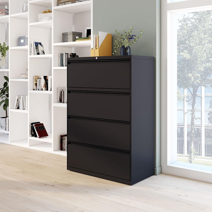 Commercial 4-Drawer Lateral File Cabinet, Letter/Legal Size, Lockable, 52.36" H X 36" W X 18.62" D, Black (60925/17454)