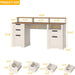 61" Farmhouse Executive Desk with LED Lights and Power Outlets,Computer Desk with Monitor Stand & File Drawers,Large Workspace with Storage Drawers for Home Office,Study,White