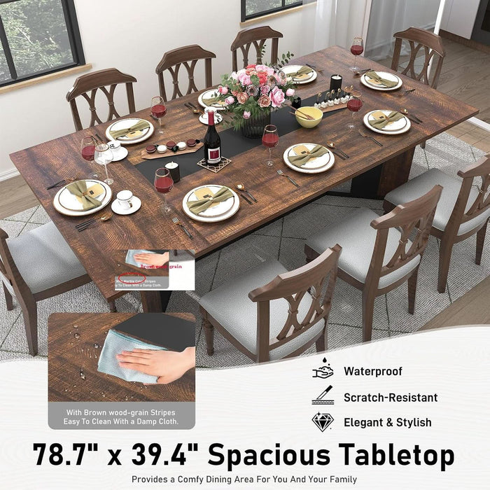 78Inch Large Dining Table for 6 8 People,Wooden Rectangular Kitchen Table W/Waterproof Tabletop,Large Rectangle Furniture W/Adjustable Legs,Brown Dinner Table for Kitchen Dining Room(78In)
