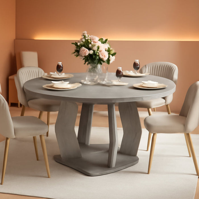Round Dining Table for 4-6, Farmhouse Kitchen Table, Grey, 47 Inch | Modern Circle Dining Table with Wood Top, Wood Dinner Table with Wooden Pedestal Base for Dining Room, Living Room,Office