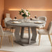 Round Dining Table for 4-6, Farmhouse Kitchen Table, Grey, 47 Inch | Modern Circle Dining Table with Wood Top, Wood Dinner Table with Wooden Pedestal Base for Dining Room, Living Room,Office