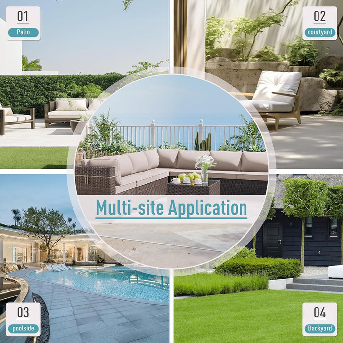 5 Pieces Patio Furniture Set Wicker Patio Conversation Set, Outdoor Sectional Furniture W/Coffee Table & Washable Seat Cushions-Sand