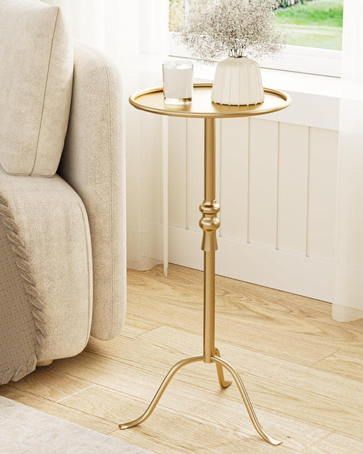 Brass Distressed Iron round Pedestal End Table, 25 Inch Vintage Martini Cocktail Accent Table with Tray Top for Living Room, Bedroom (Gold)
