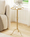 Brass Distressed Iron round Pedestal End Table, 25 Inch Vintage Martini Cocktail Accent Table with Tray Top for Living Room, Bedroom (Gold)