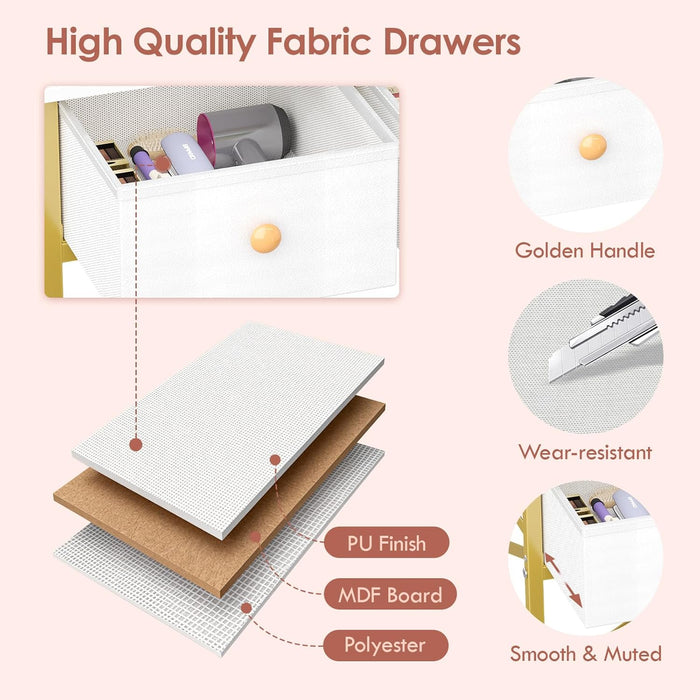 Small Makeup Vanity Desk with Mirror & Chair, Mini Vanity Desk Table Set with Fabric Storage Drawer, 19.7" Compact Vanity Desk for Girls, Dressing Table with Chair for Bedroom, White Golden