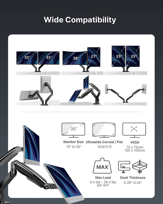 Dual Monitor Stand with USB, Height Adjustable