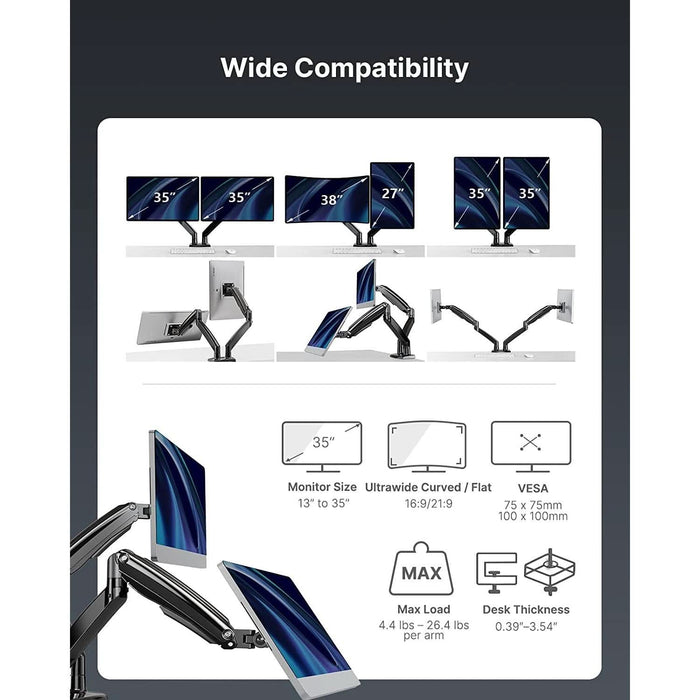 Dual Monitor Stand with USB, Height Adjustable