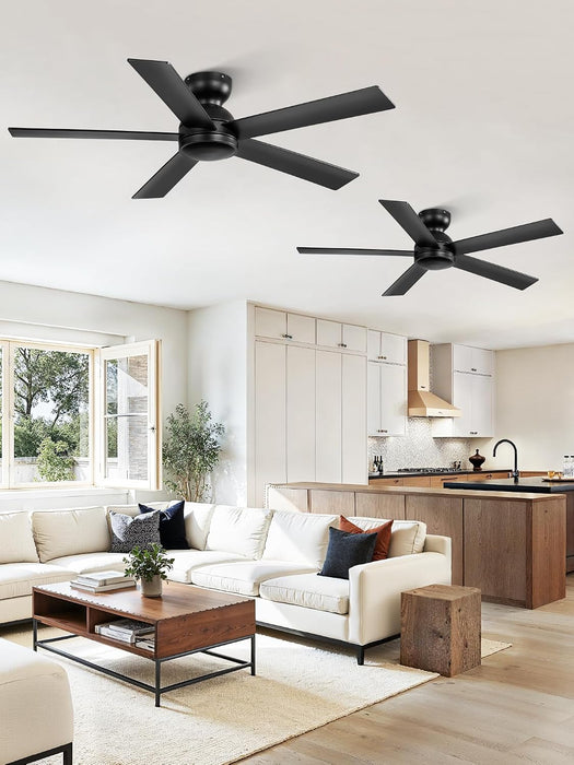 Black 48 Inch Modern Flush Ceiling Fan