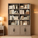 Bookshelf and Bookcase with Doors, 6 Tier Double Wide Large Bookshelves, Open Display Shelves, 73'' Tall Bookshelf with Storage Cabinets for Home Office, Living Room, Library, Wash Gray